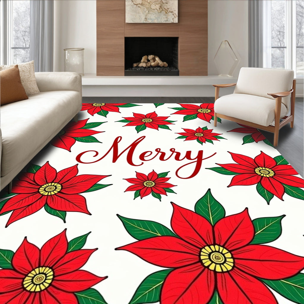 Red Poinsettia Christmas Garland Rug