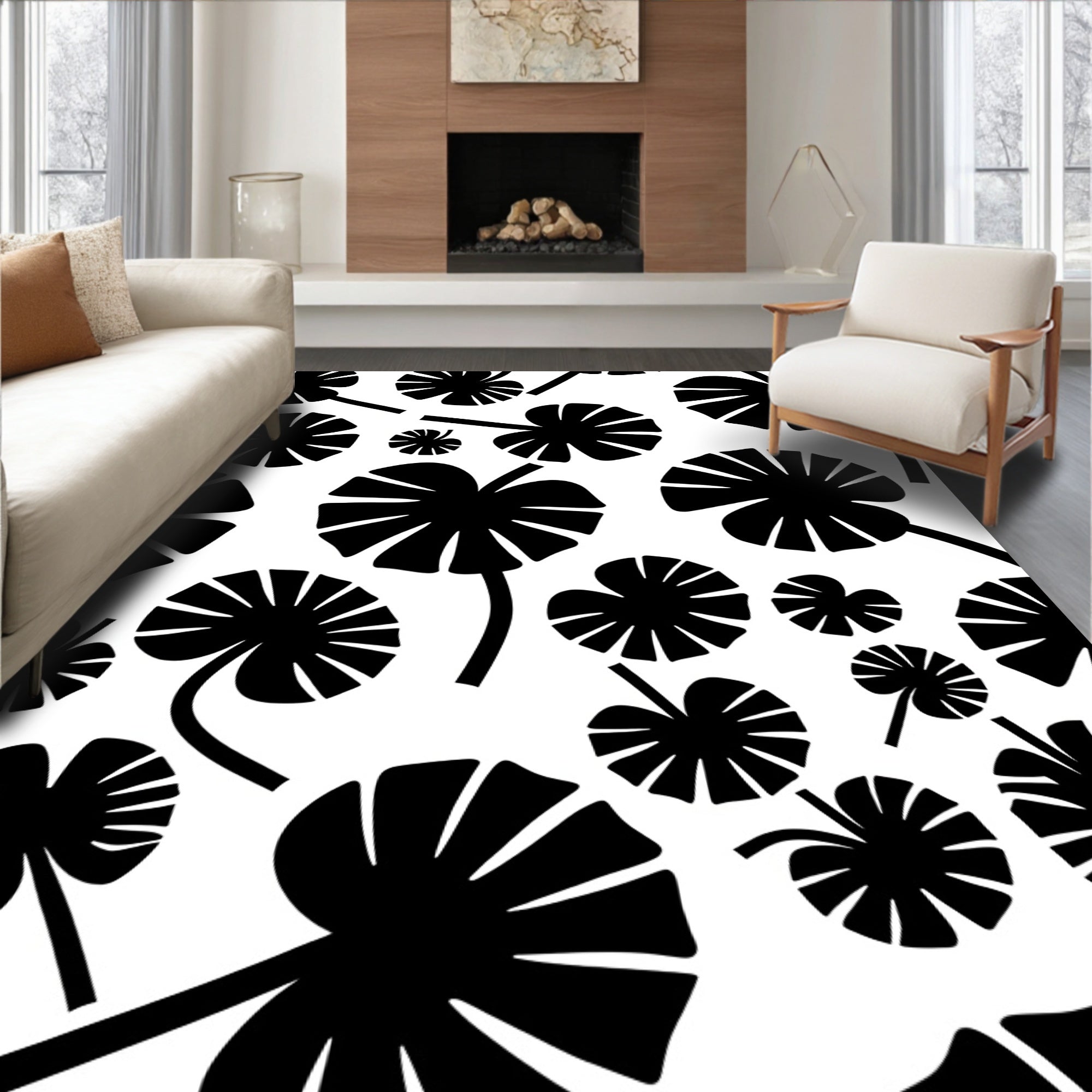 Bold Leafy Botanical Pattern Rug