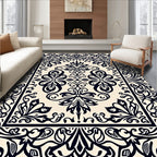Black Floral Medallion Ornate Pattern Rug
