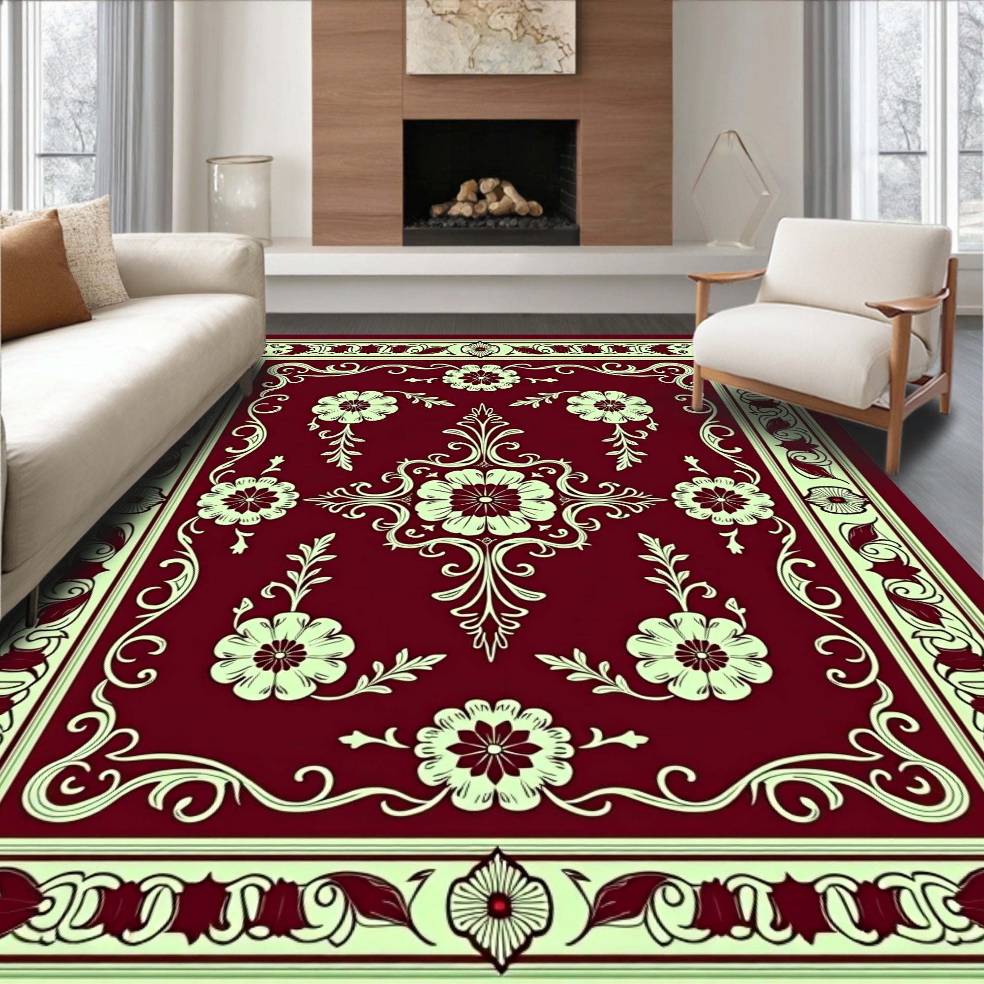 Ornate Floral Border Design Rug