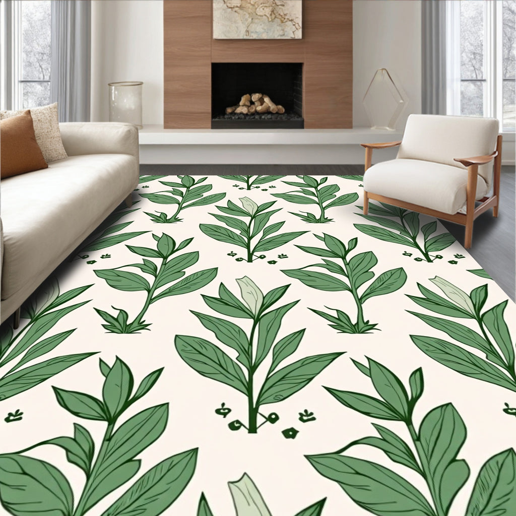 Green Leafy Plant Botanical Pattern Rug