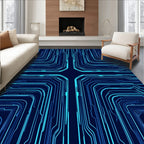 Abstract Blue Circuit Board Pattern Rug