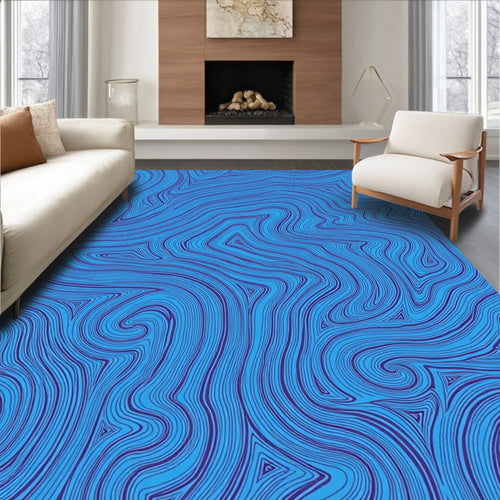 Abstract Blue Wavy Pattern Design Rug