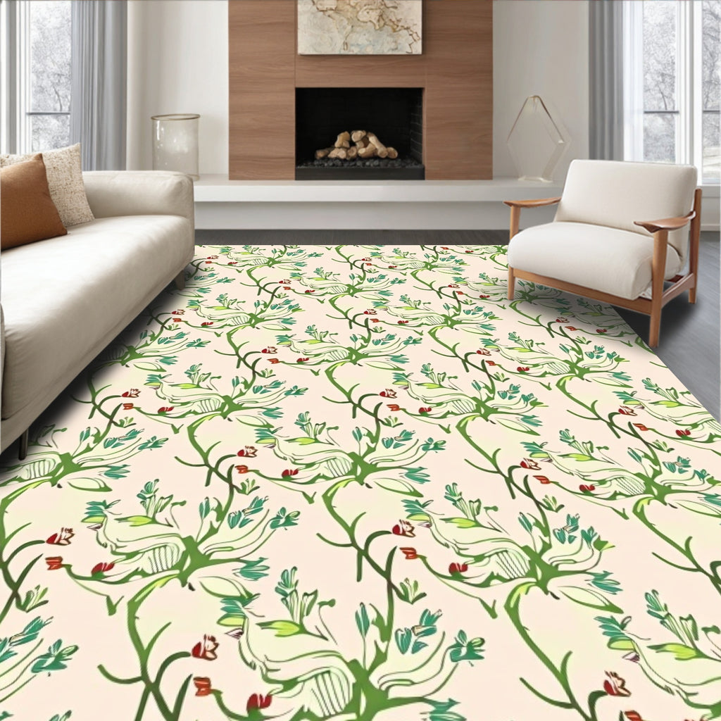 Organic Leaf With Blossom Pattern Rug