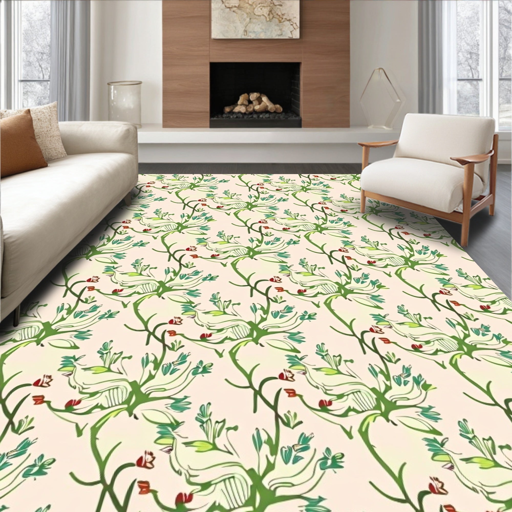 Organic Leaf With Blossom Pattern Rug