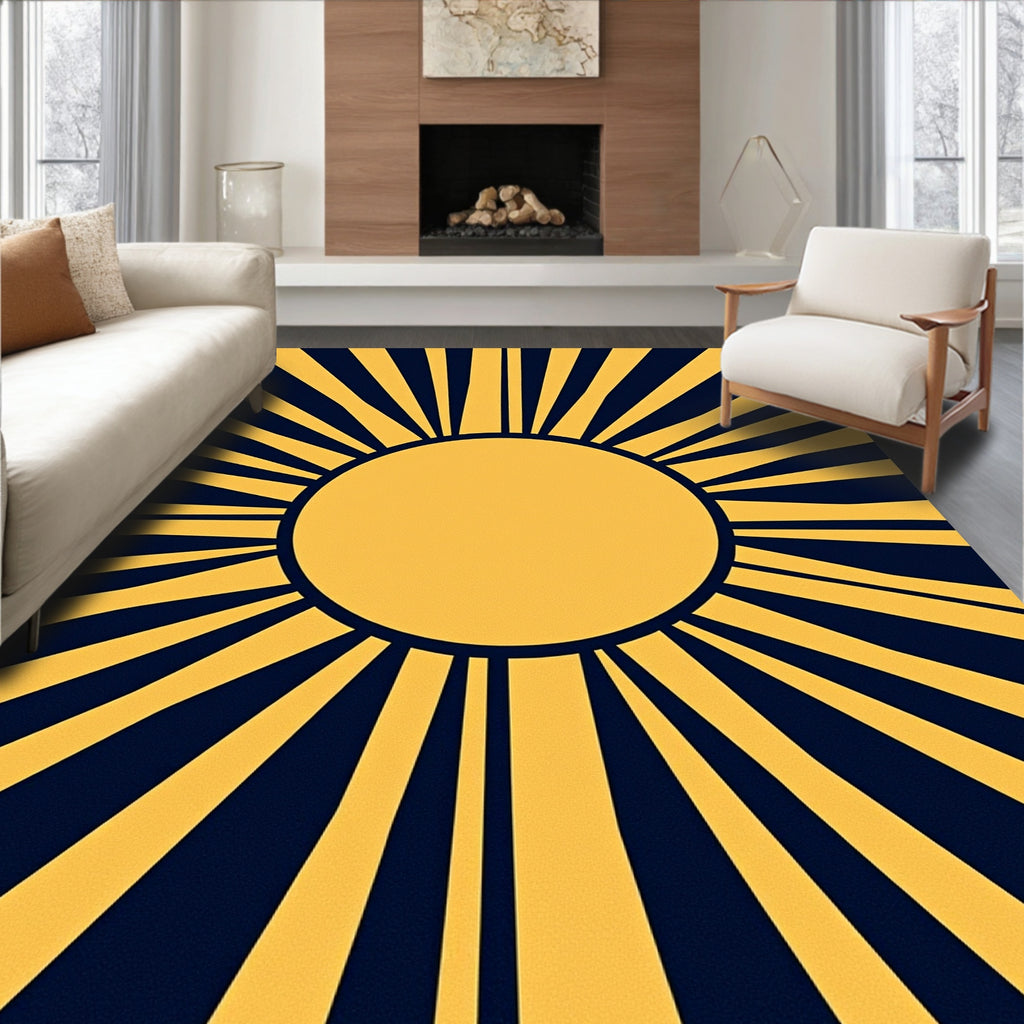 Sunburst Yellow and Navy Geometric Rug