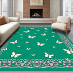 Teal White Butterfly Lace Border Rug