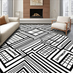Bold Black White Geometric Lines Rug