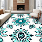 Teal Sunburst Floral Pattern Rug