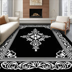 Intricate Black White Scrollwork Design Rug