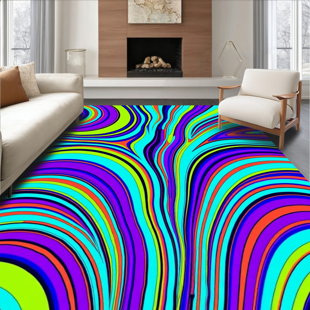 Psychedelic Swirl Neon Vibrant Design Rug