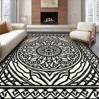 Intricate Black and Cream Mandala Design Rug