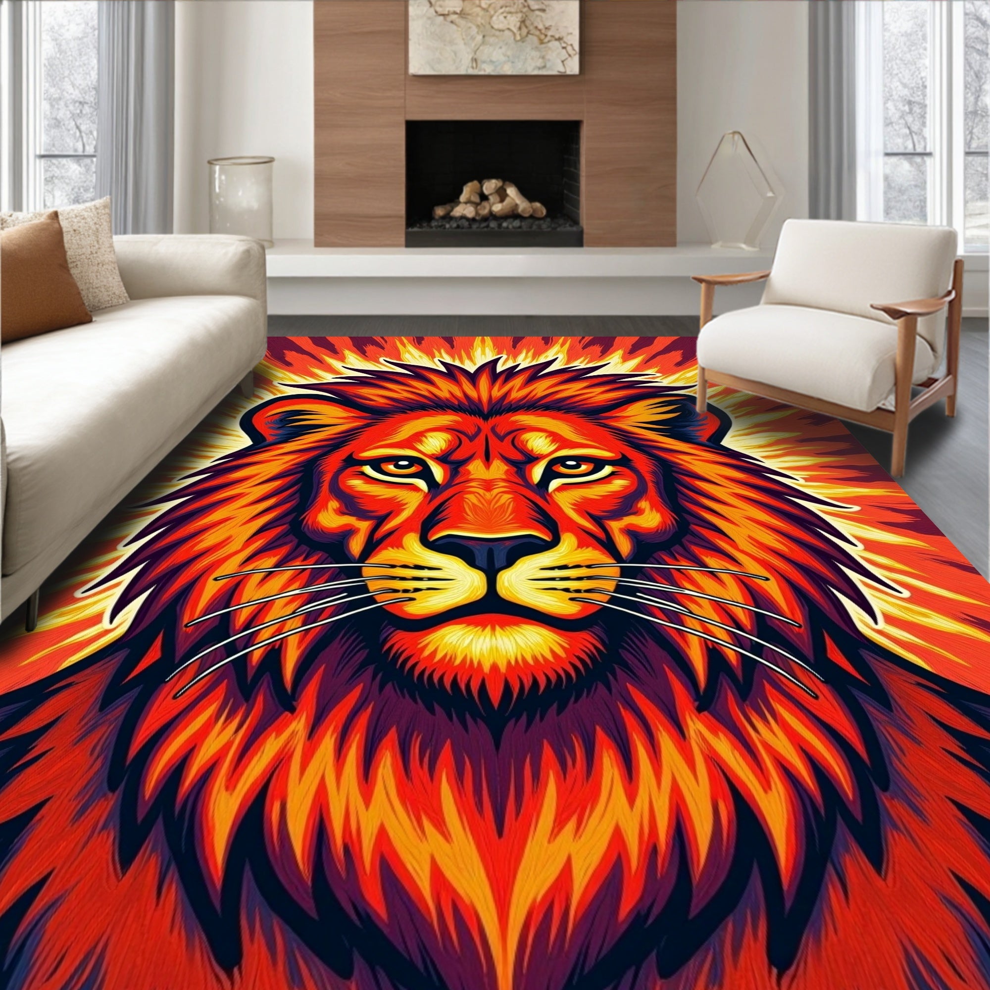 Fiery Lion Burst Pattern Rug