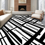 Abstract Black White Geometric Angled Lines Rug