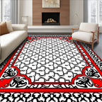 Bold Red Black Graphic Pattern Rug