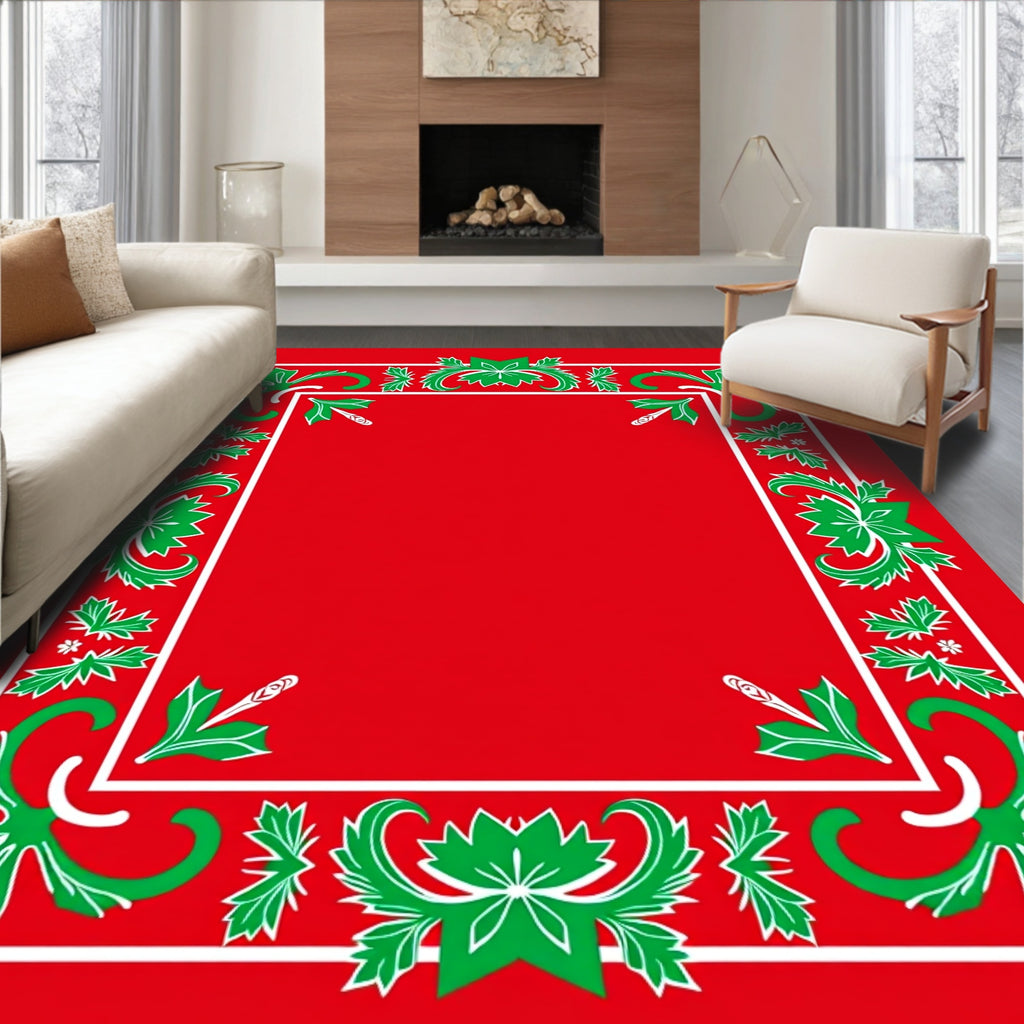 Red Green White Floral Garland Rug