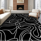 Chic Black White Abstract Swirl Pattern Rug