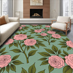 Pink Rose Floral Branch Pattern Rug