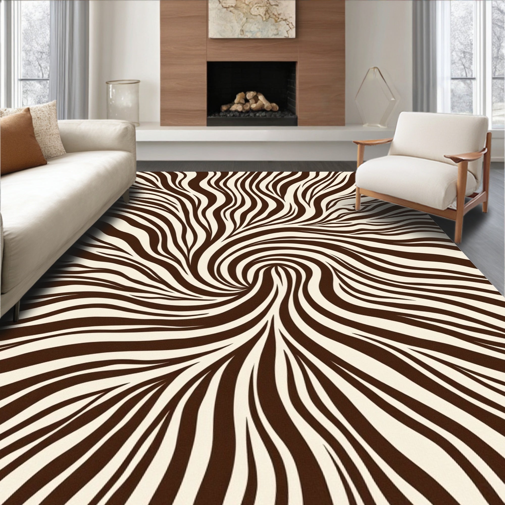 Abstract Swirl Zebra Pattern Rug