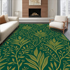 Emerald Green Golden Leaf Pattern Rug