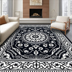 Intricate Floral Mandala Black White Design Rug