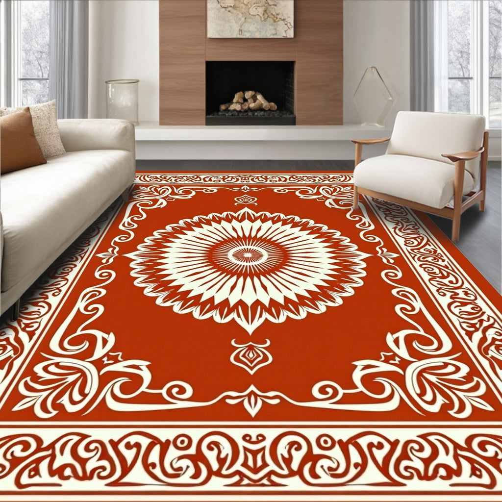 Rustic Floral Medallion With Border Design Rug
