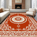 Rustic Floral Medallion With Border Design Rug