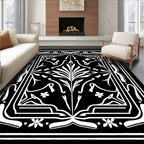 Monochromatic Floral Scrollwork Design Rug