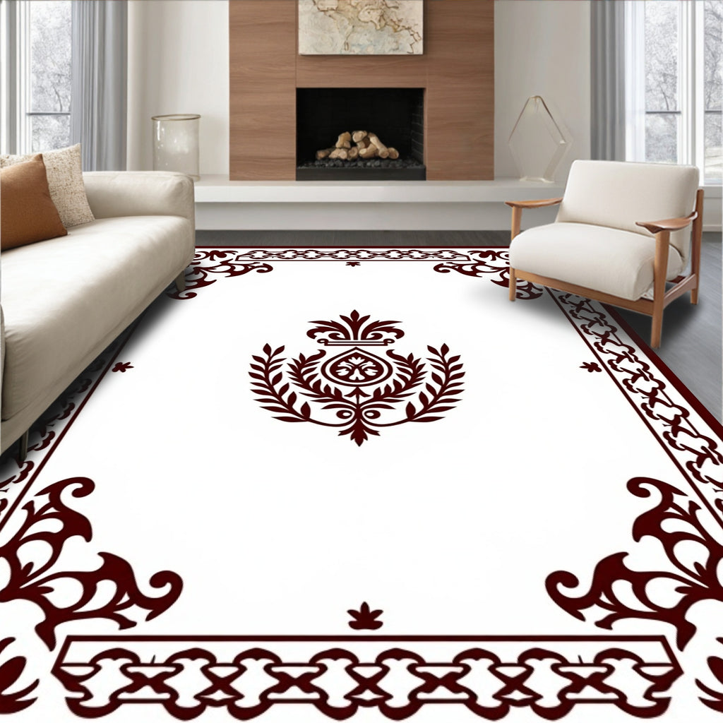 Ornate Scrollwork Emblem Design Rug