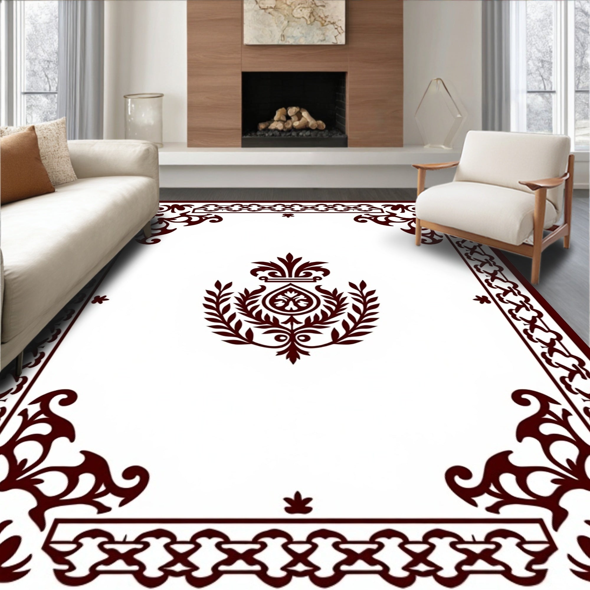 Ornate Scrollwork Emblem Design Rug