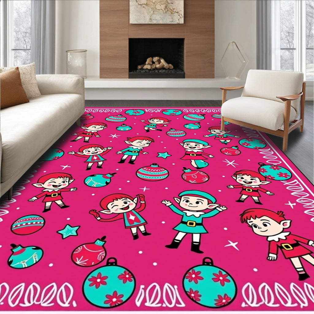 Festive Elf Christmas Ornament Celebration Rug