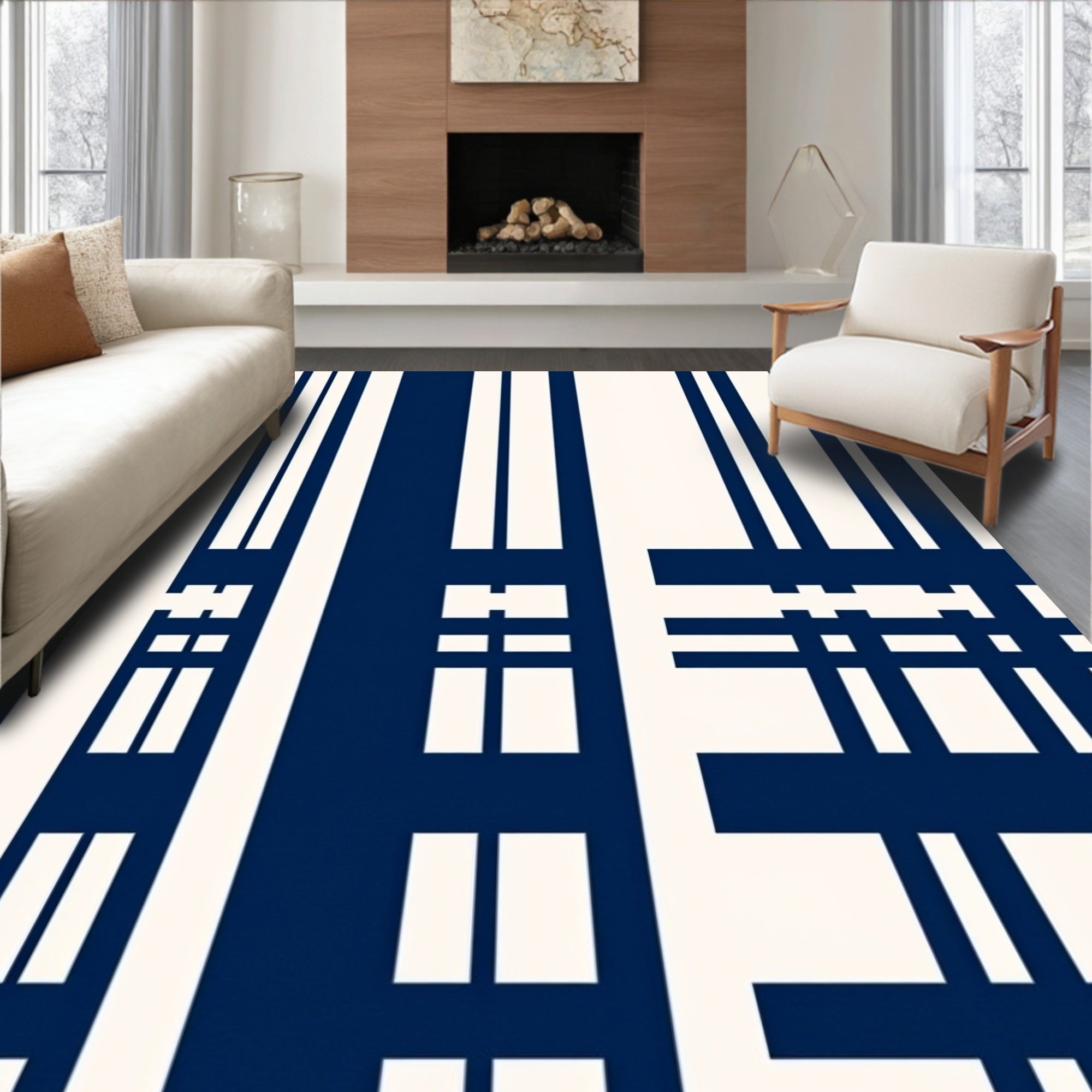 Bold Vertical And Horizontal Lines Design Rug