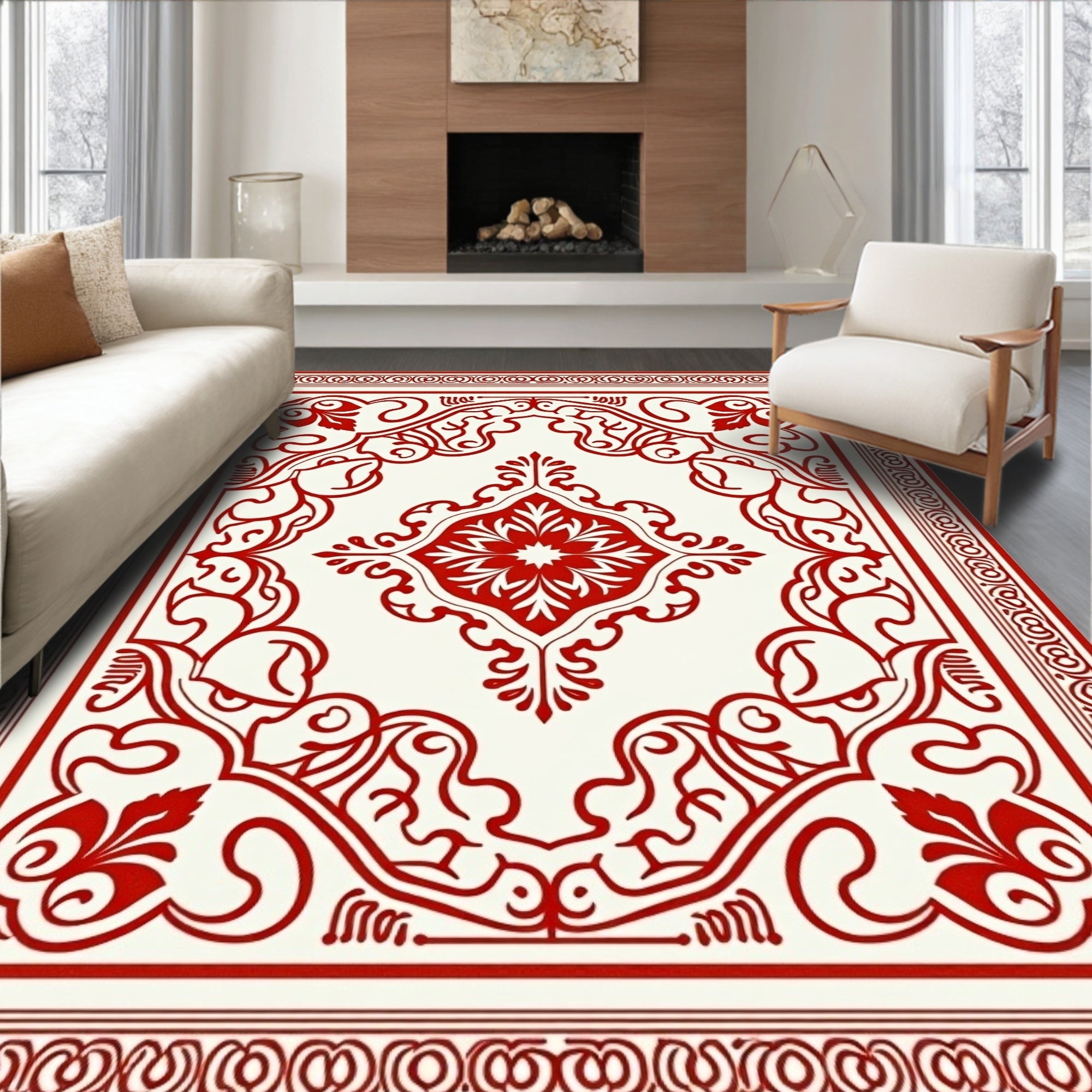 Classic Red Floral Medallion Pattern Rug