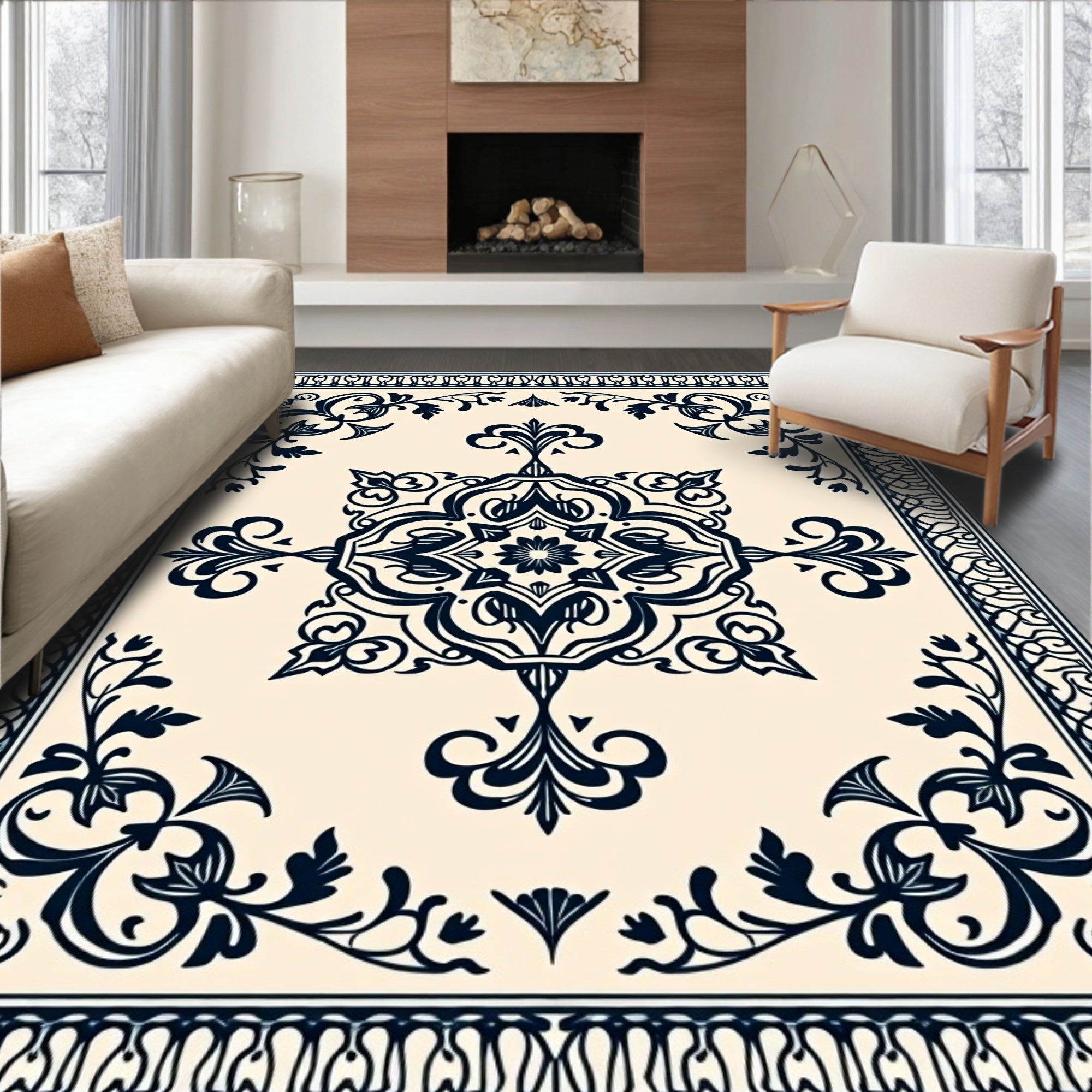 Classic Floral Medallion Border Design Rug