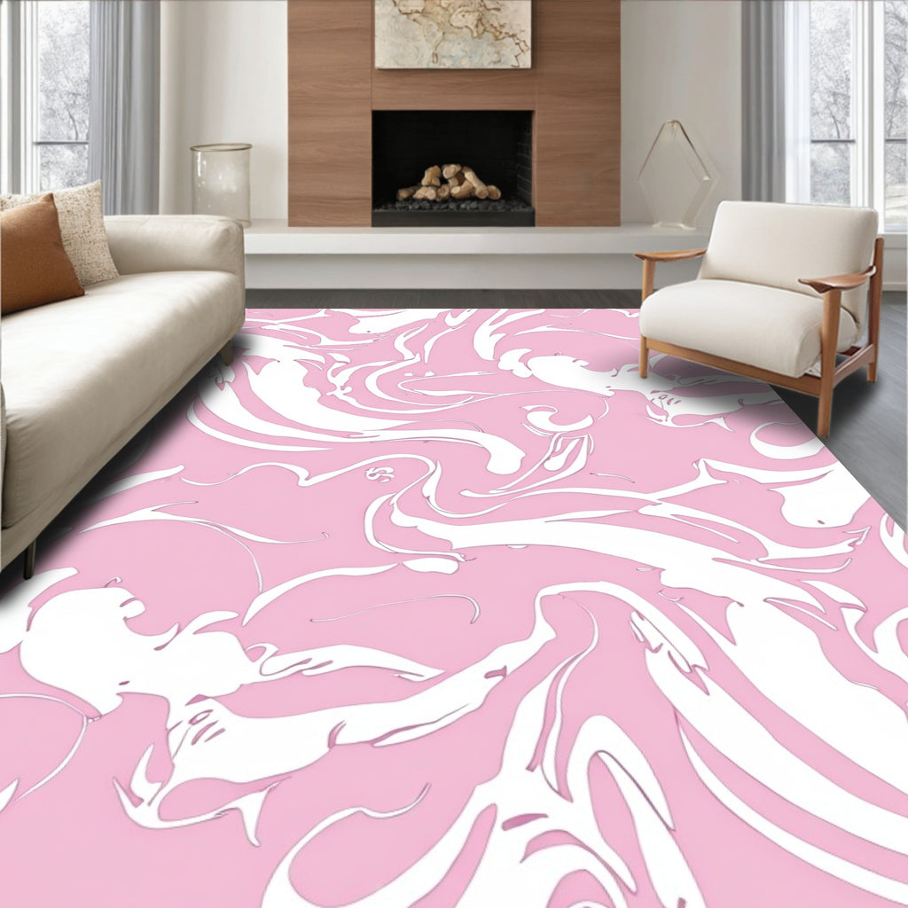 Soft Pink Fluid Swirl Art Rug