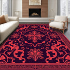 Ornate Red Floral Scrollwork Rug