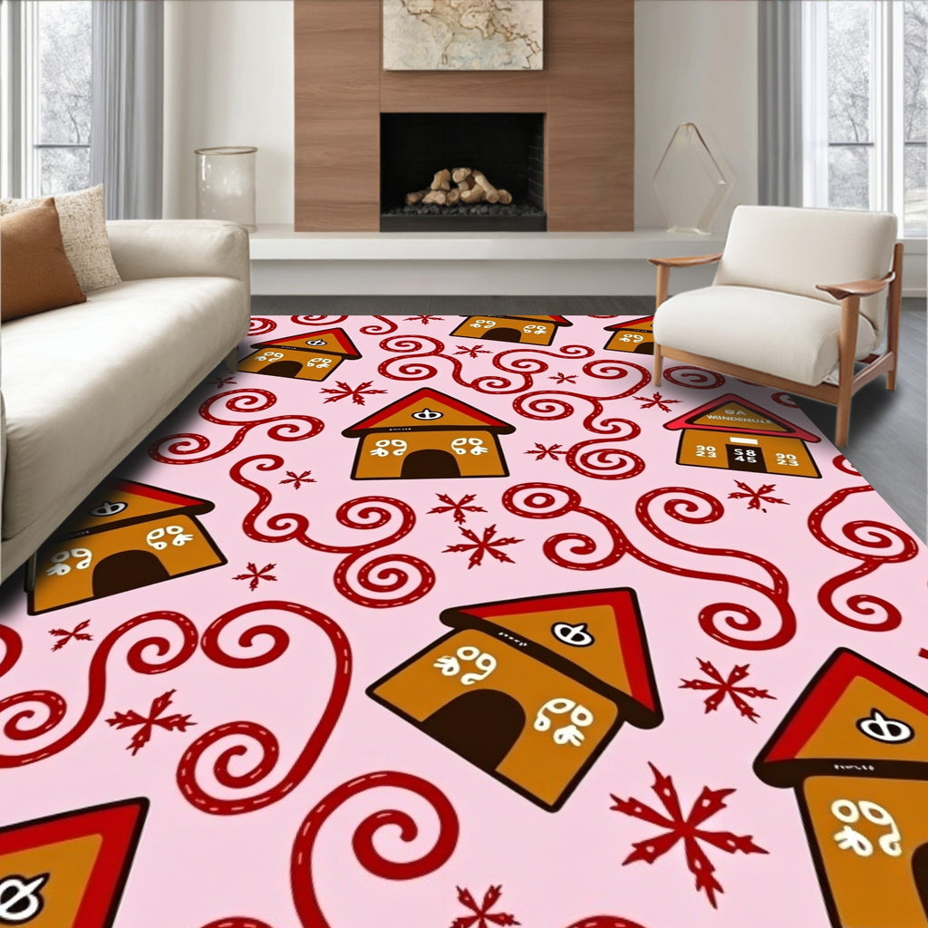 Whimsical Gingerbread House Swirl Rug
