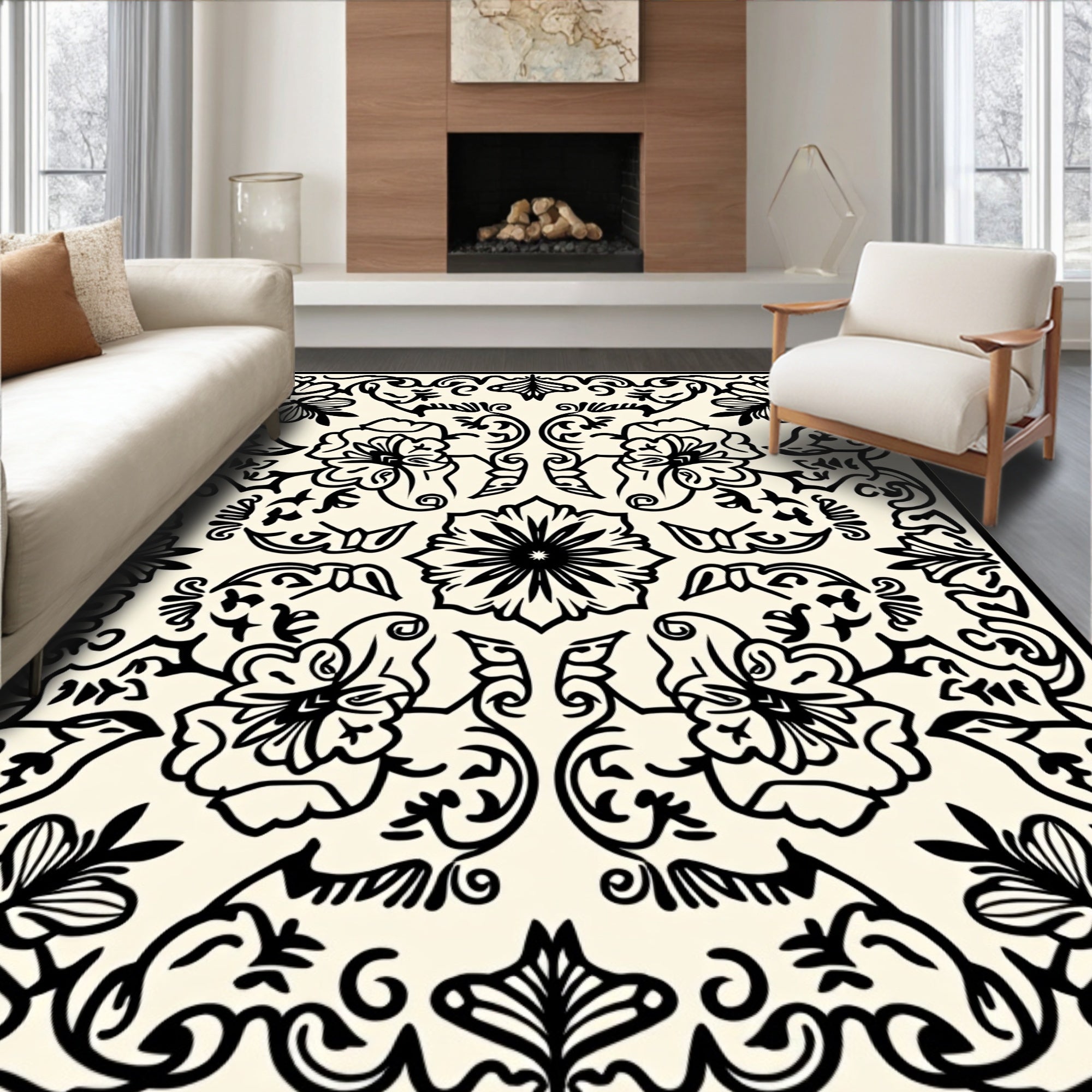 Floral Vine Scrollwork Pattern Rug