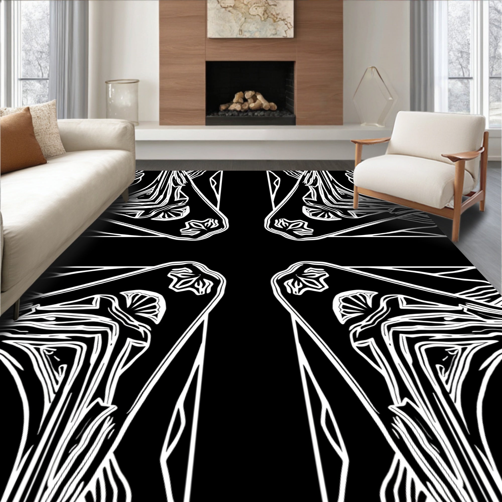 Art Nouveau Floral Outline Design Rug