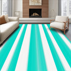 Bold Teal White Stripe Pattern Rug