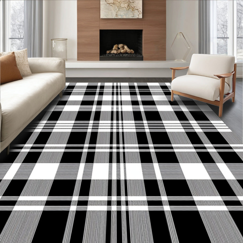 Classic Black White Plaid Pattern Rug