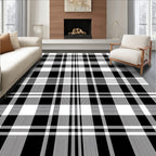 Classic Black White Plaid Pattern Rug