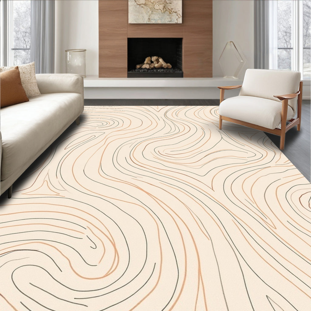 Abstract Swirls Beige Brown Lines Rug