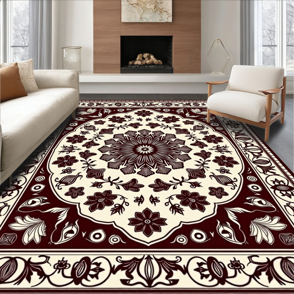 Maroon Floral Mandala Pattern Rug