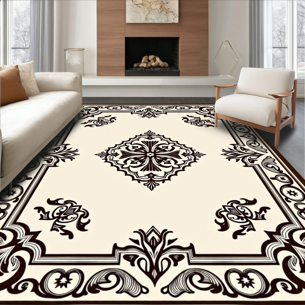 Ornate Baroque Scrollwork Pattern Rug