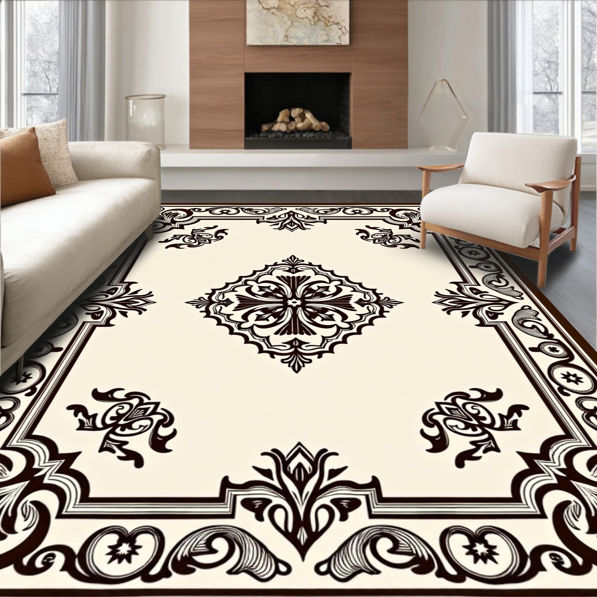 Ornate Baroque Scrollwork Pattern Rug