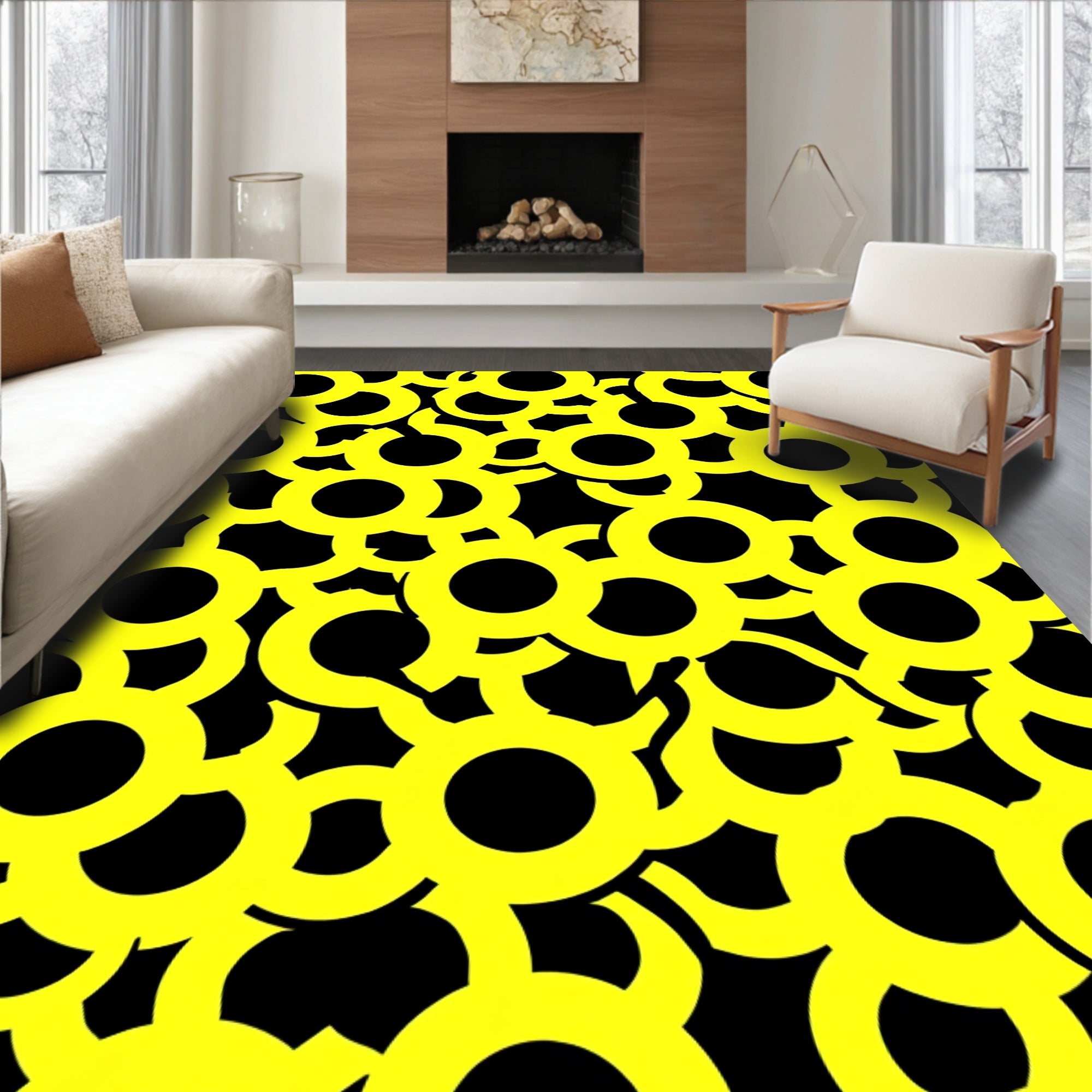 Bold Yellow Circular Pattern Rug