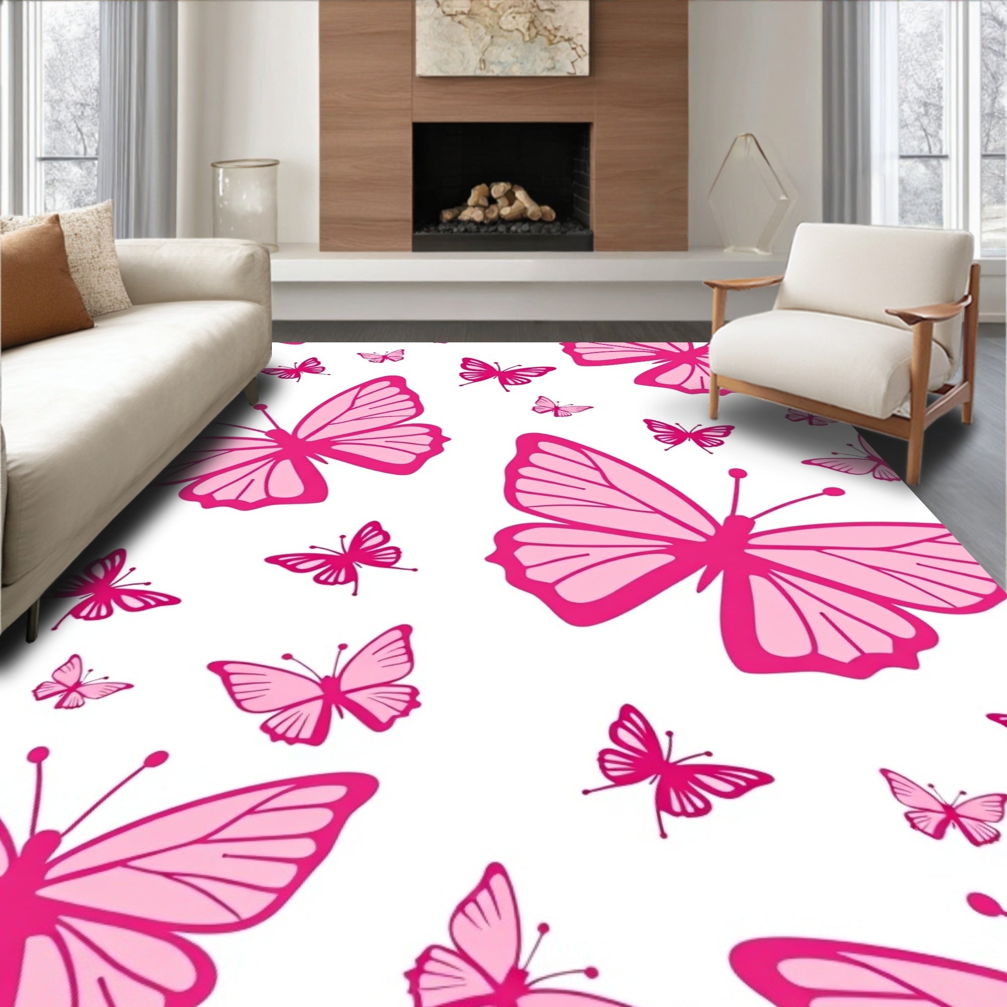 Pink Butterfly Pattern Design Rug