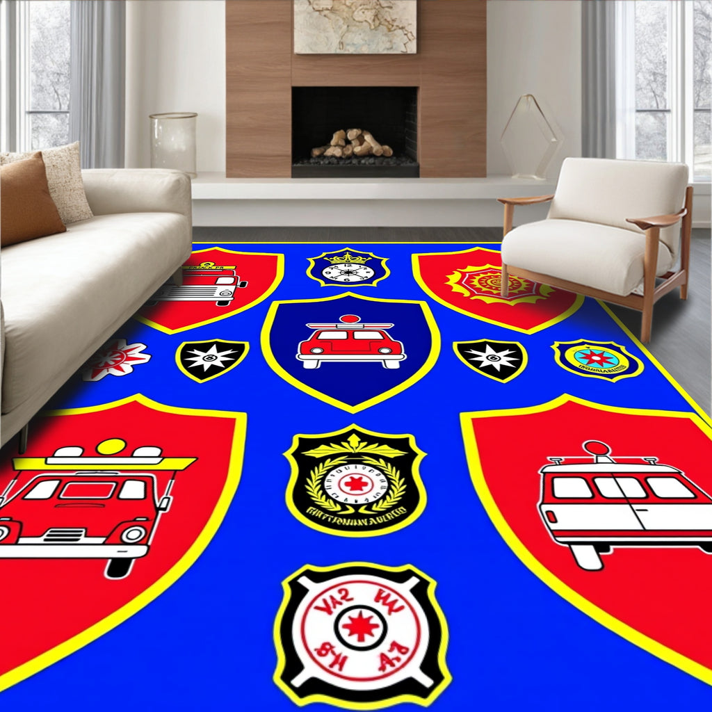 Red Fire Truck Emblem Collection Rug