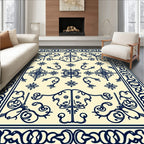 Navy Scrollwork Floral Pattern Rug
